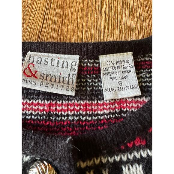 Hasting & Smith Vtg Red & White Patterned Chunky Cardigan Sweater Size S - Picture 7 of 7